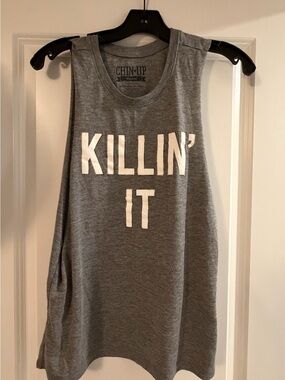 Chin Up Apparel Gray Graphic Muscle Tank